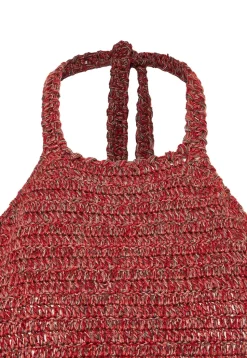 BLU0089-ROJ Women's Halter Neck Woven Blouse