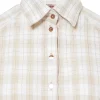 CAM0258-BEI Women's Long Sleeve Checkered Shirt